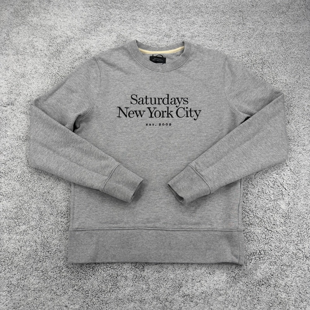 Saturdays NYC Sweatshirt Mens Small Gray Crewneck New York Spellout Embroidered